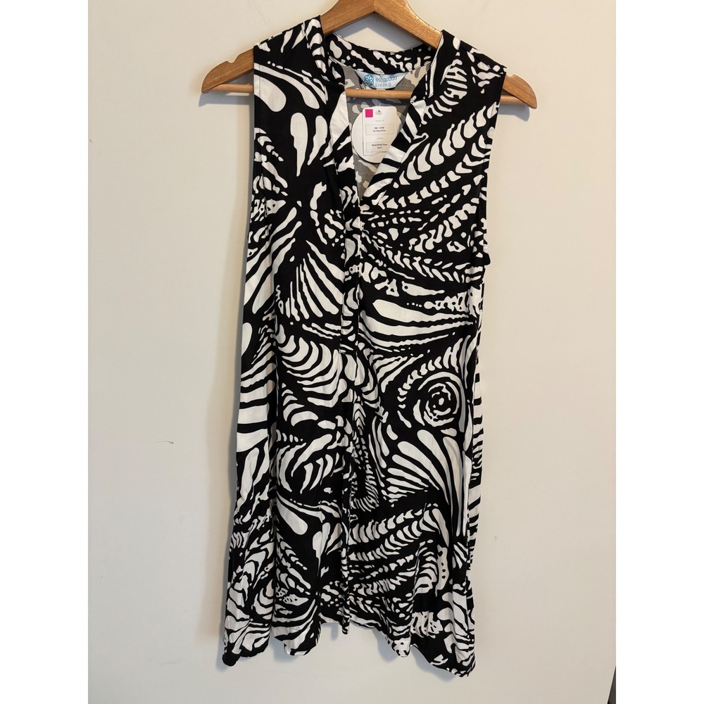 Escapada Living Elina Dress Black White Playa Abstract Sleeveless Rayon 940-D746